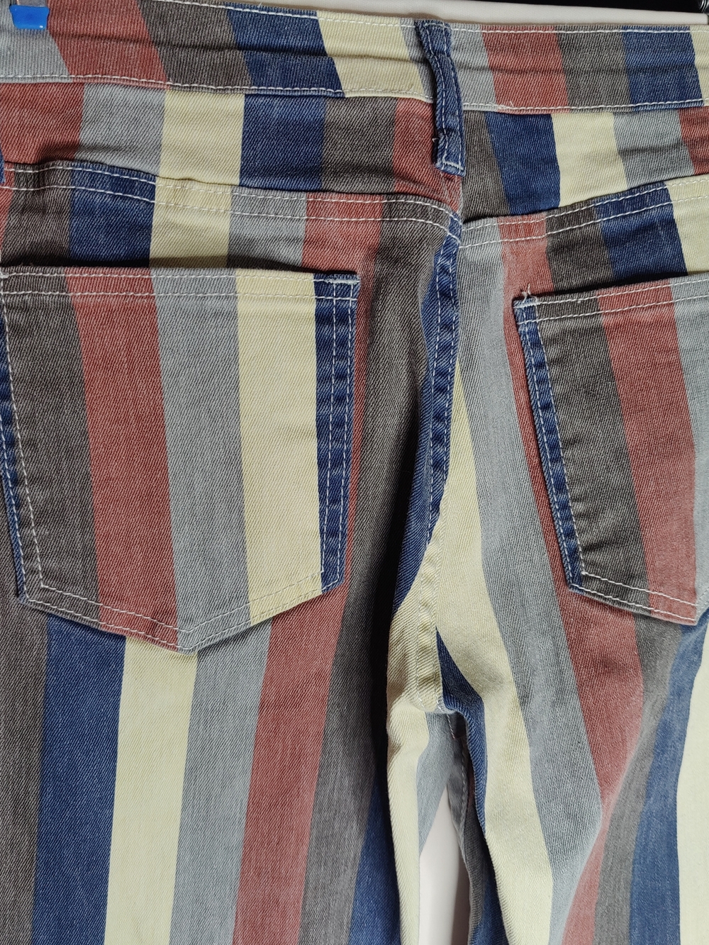 Altar'd State Blue, Cream & Gray Striped Flare Jeans - Picture 7 of 12